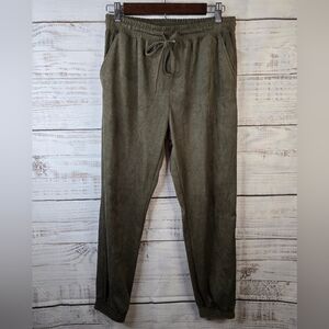 One By Chapter One Olive Green Faux Suede Feeling Casaul Jogger Pants Women SP